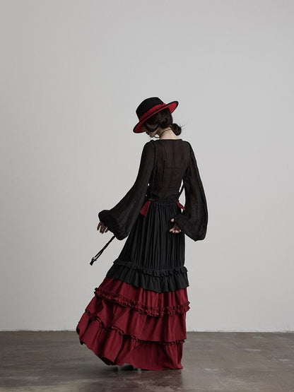INDULGE Wrinkle Free Rayon Blend Patchwork A Line Mid Waist Women Tiered Skirts