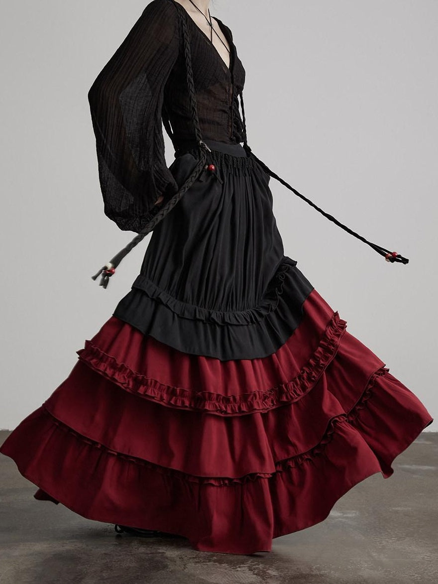 INDULGE Wrinkle Free Rayon Blend Patchwork A Line Mid Waist Women Tiered Skirts