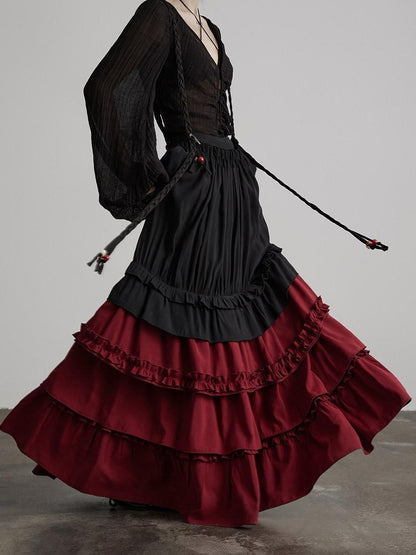 INDULGE Wrinkle Free Rayon Blend Patchwork A Line Mid Waist Women Tiered Skirts