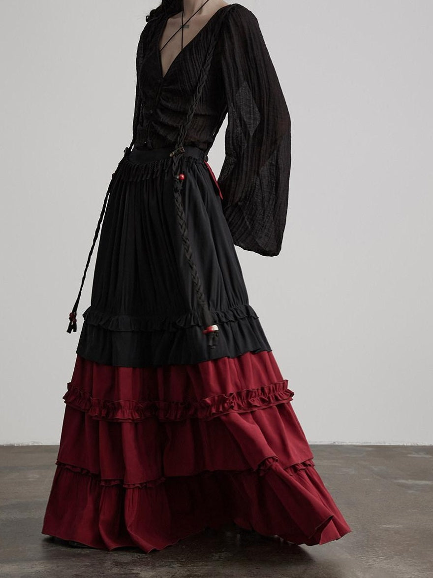 INDULGE Wrinkle Free Rayon Blend Patchwork A Line Mid Waist Women Tiered Skirts