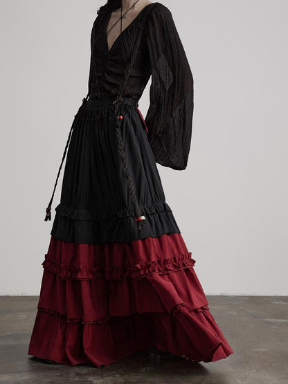 INDULGE Wrinkle Free Rayon Blend Patchwork A Line Mid Waist Women Tiered Skirts