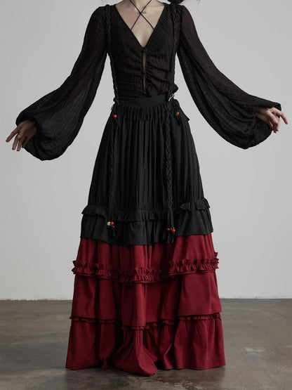 INDULGE Wrinkle Free Rayon Blend Patchwork A Line Mid Waist Women Tiered Skirts