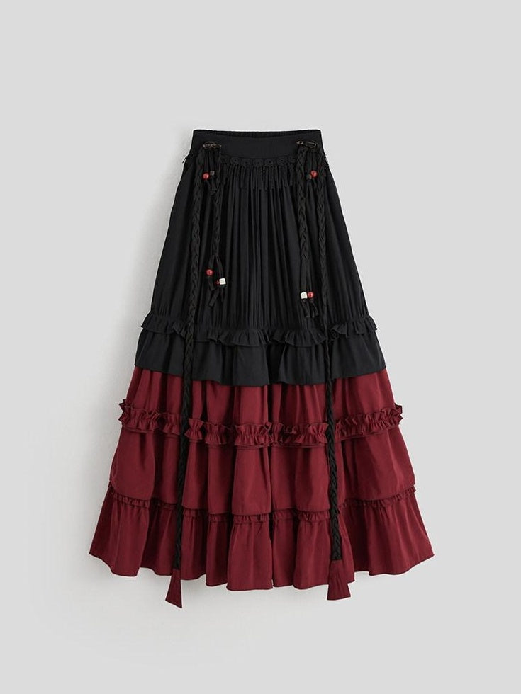 INDULGE Wrinkle Free Rayon Blend Patchwork A Line Mid Waist Women Tiered Skirts