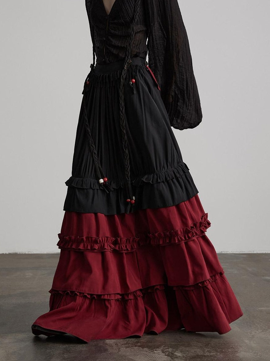 INDULGE Wrinkle Free Rayon Blend Patchwork A Line Mid Waist Women Tiered Skirts
