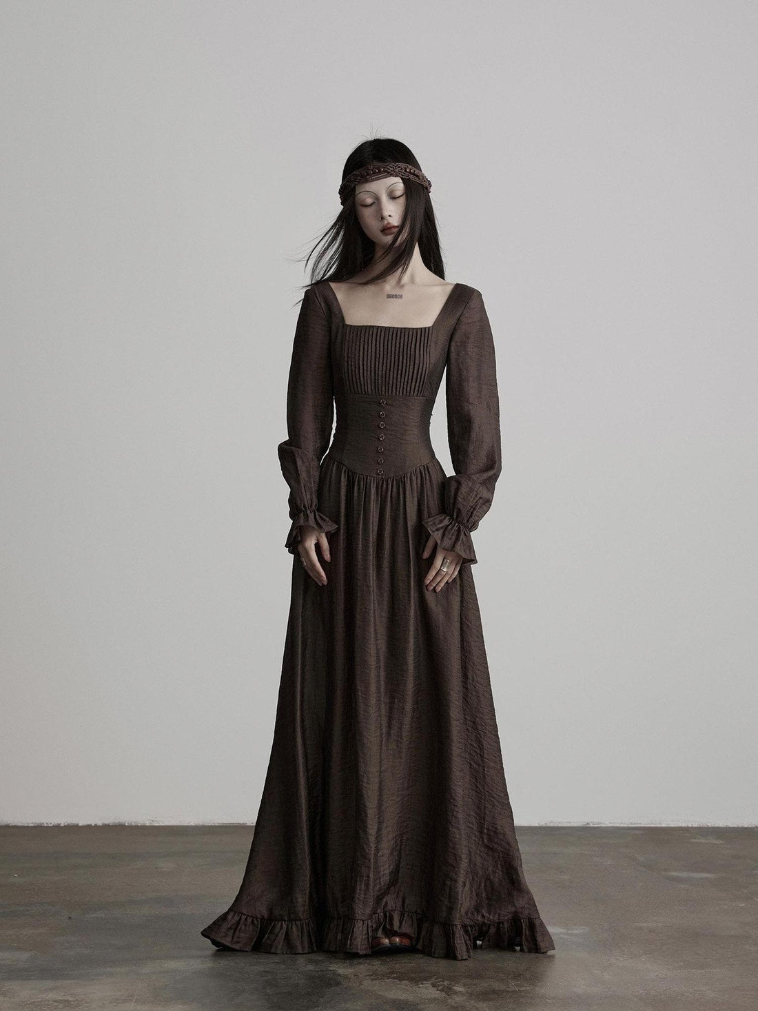 INDULGE Wrinkle Free Regal Square Neck A Line Cinched Lyocell Casual Maxi Dresses
