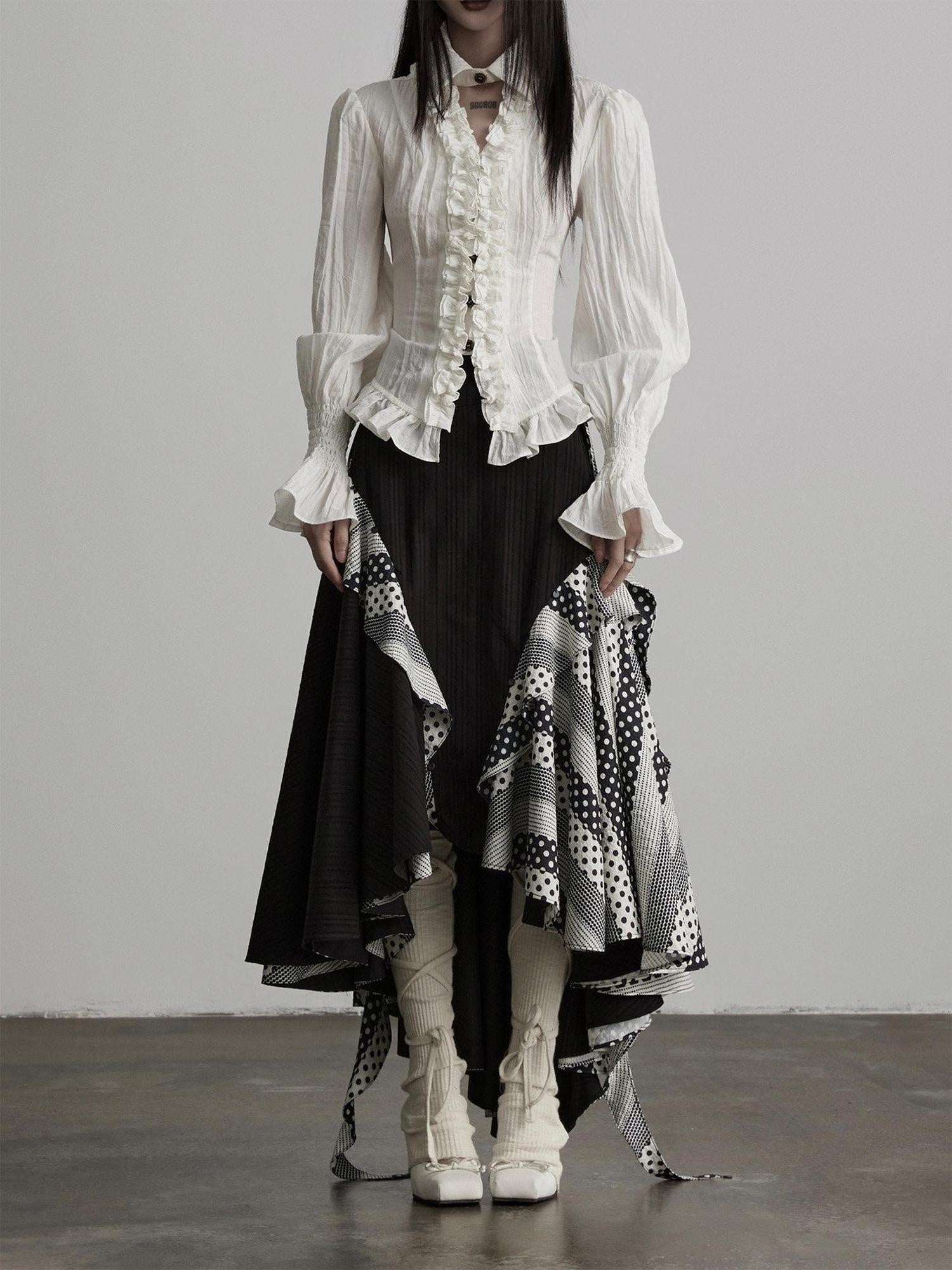 INDULGE Wrinkle Free Ruffle Asymmetric Mid Rise Casual Women Rayon Cotton Tiered Skirts