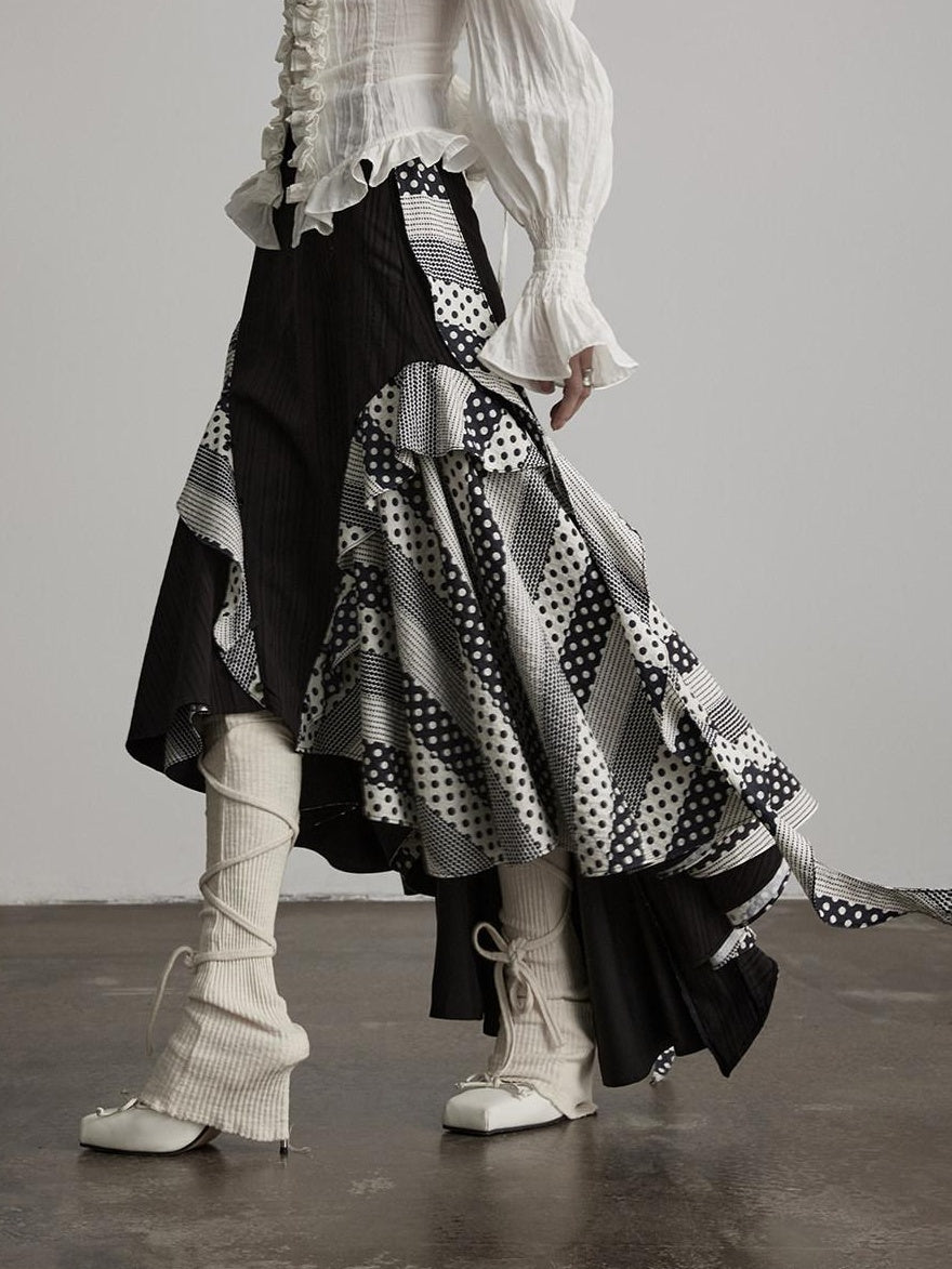 INDULGE Wrinkle Free Ruffle Asymmetric Mid Rise Casual Women Rayon Cotton Tiered Skirts