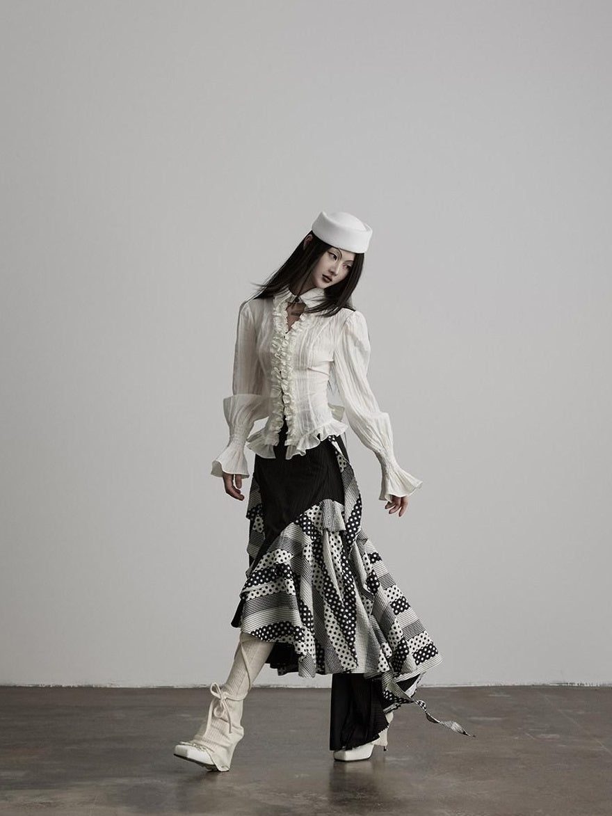 INDULGE Wrinkle Free Ruffle Asymmetric Mid Rise Casual Women Rayon Cotton Tiered Skirts
