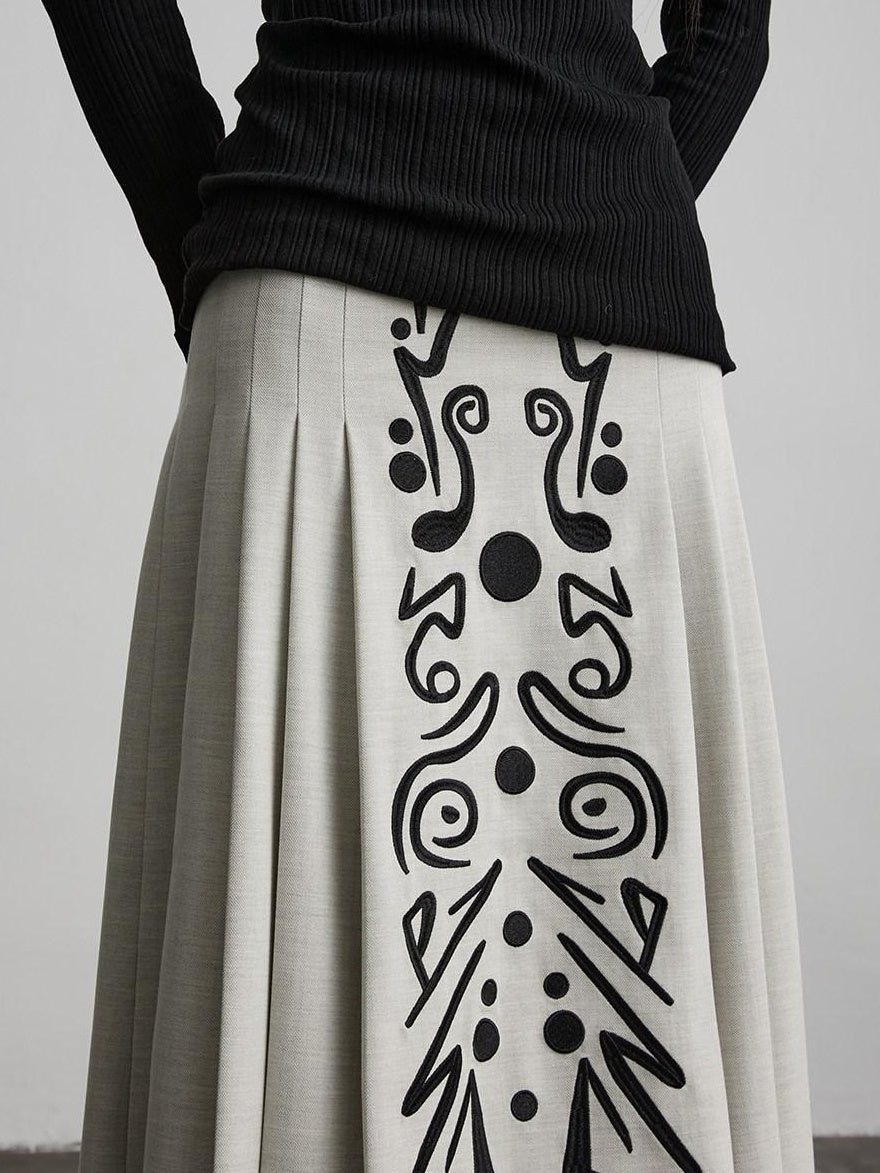 INDULGE Wrinkle Resistant Casual A Line Mid Waist 3D Detail Rayon Pleated Skirts