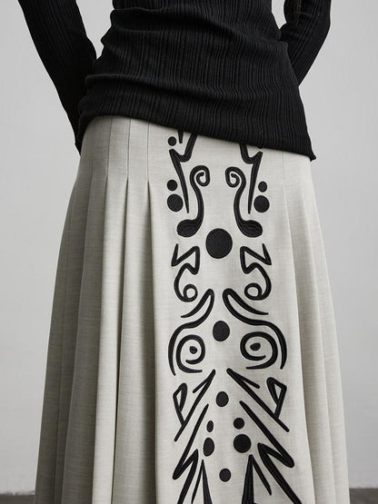 INDULGE Wrinkle Resistant Casual A Line Mid Waist 3D Detail Rayon Pleated Skirts