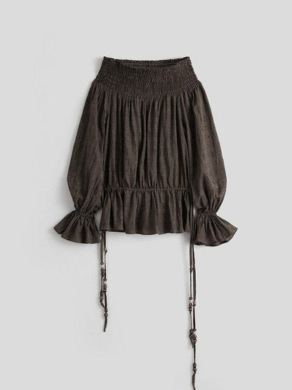 INDULGE Wrinkle Resistant Casual Loose Pleated Women Cotton Blend Puff-Sleeve Blouses