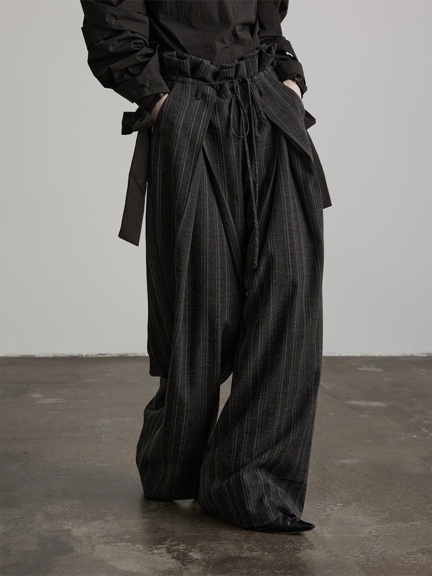 INDULGE Wrinkle Resistant Striped Sculpted Natural Waist Casual Women Wide-Leg Pants