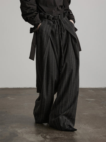 INDULGE Wrinkle Resistant Striped Sculpted Natural Waist Casual Women Wide-Leg Pants