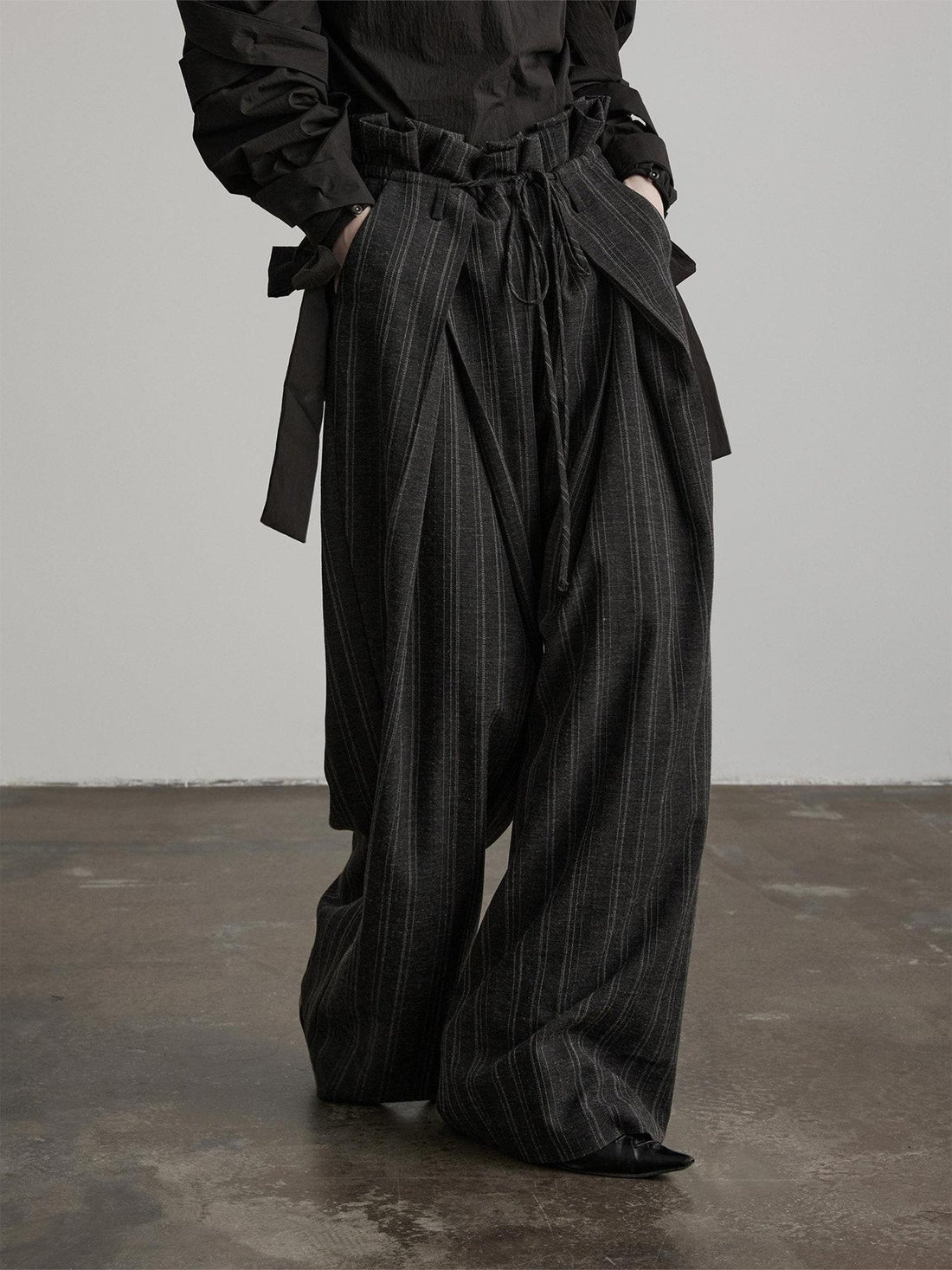 INDULGE Wrinkle Resistant Striped Sculpted Natural Waist Casual Women Wide-Leg Pants