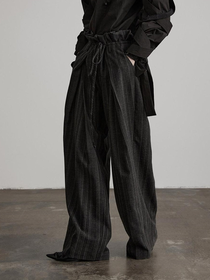 INDULGE Wrinkle Resistant Striped Sculpted Natural Waist Casual Women Wide-Leg Pants