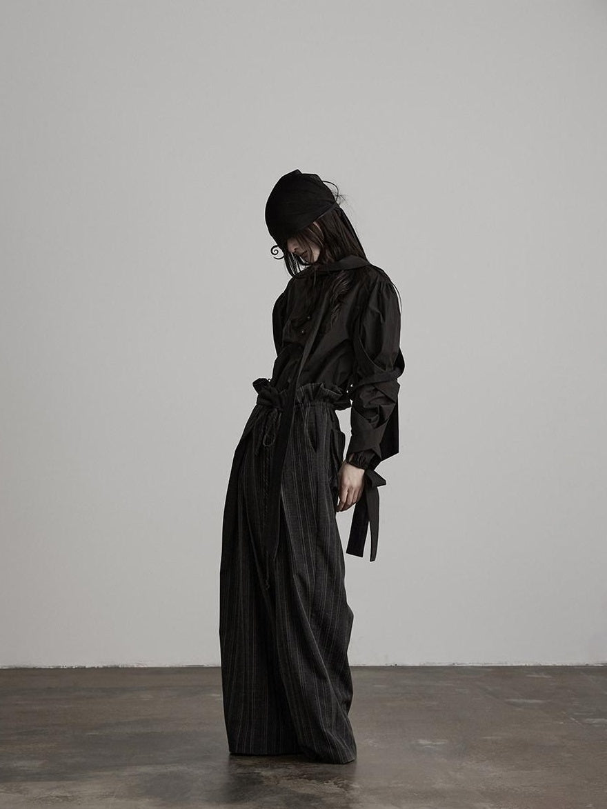 INDULGE Wrinkle Resistant Striped Sculpted Natural Waist Casual Women Wide-Leg Pants