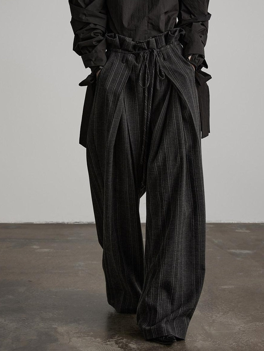 INDULGE Wrinkle Resistant Striped Sculpted Natural Waist Casual Women Wide-Leg Pants