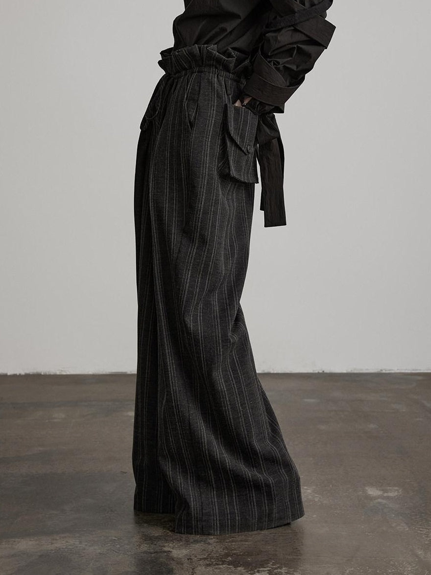 INDULGE Wrinkle Resistant Striped Sculpted Natural Waist Casual Women Wide-Leg Pants