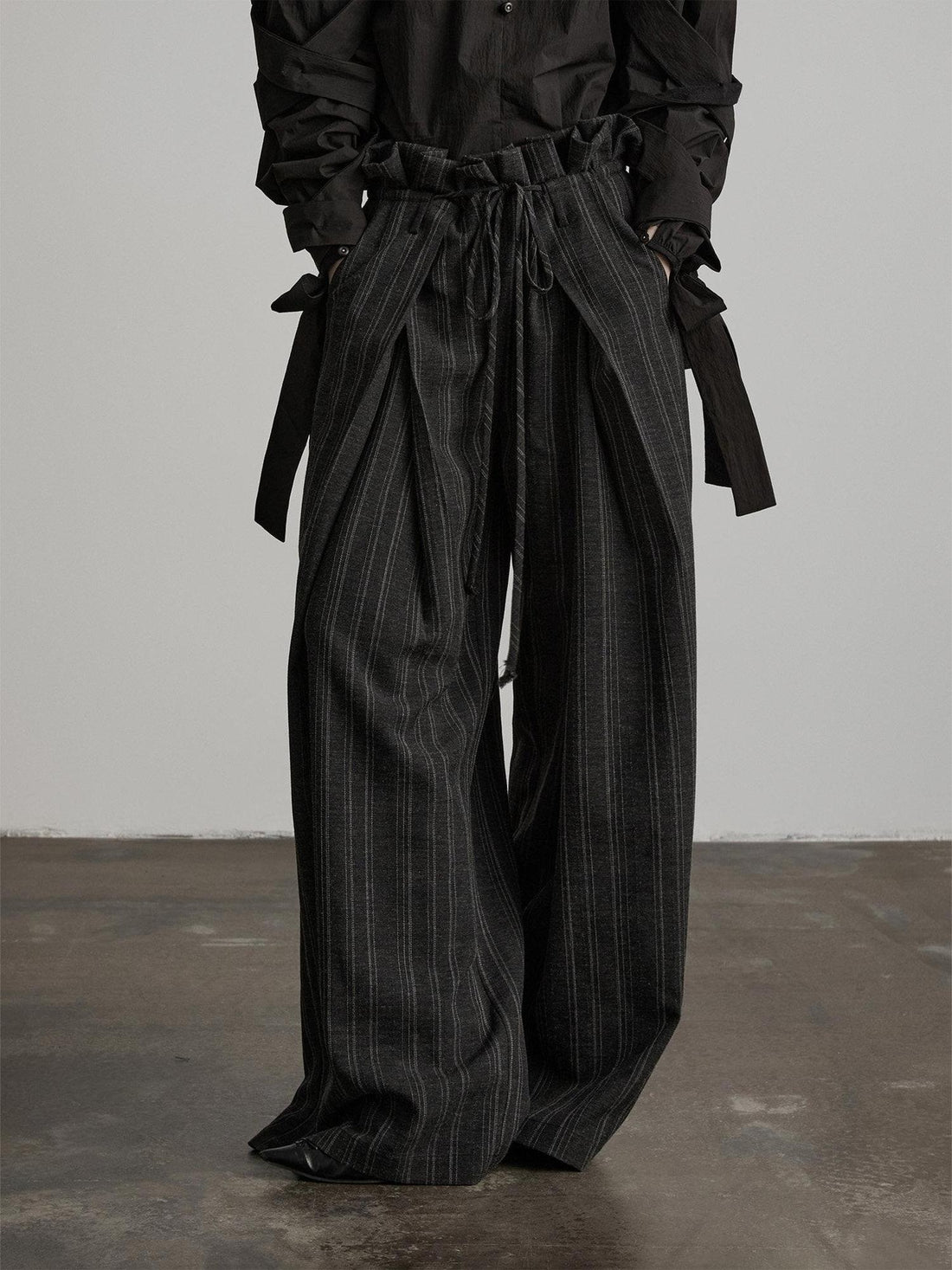 INDULGE Wrinkle Resistant Striped Sculpted Natural Waist Casual Women Wide-Leg Pants