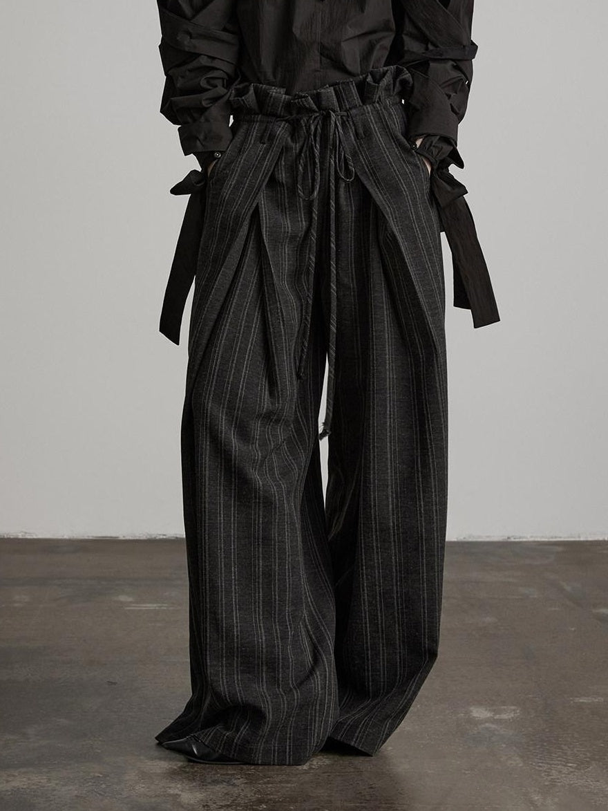 INDULGE Wrinkle Resistant Striped Sculpted Natural Waist Casual Women Wide-Leg Pants
