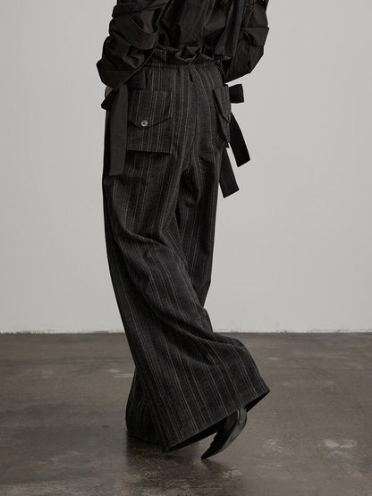 INDULGE Wrinkle Resistant Striped Sculpted Natural Waist Casual Women Wide-Leg Pants