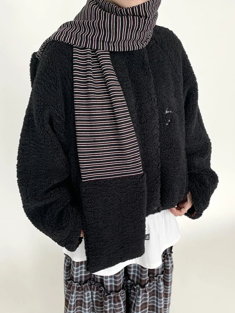 Icelandic Faux Fur Scarf Striped Winter Warm Knitted Wrap Neckwear