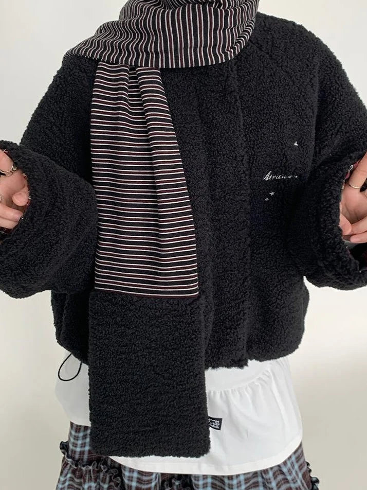 Icelandic Faux Fur Scarf Striped Winter Warm Knitted Wrap Neckwear