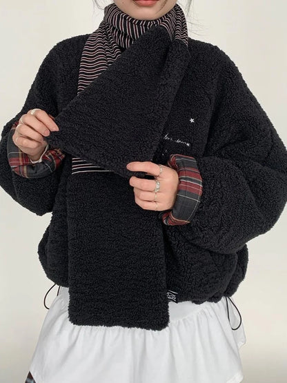 Icelandic Faux Fur Scarf Striped Winter Warm Knitted Wrap Neckwear