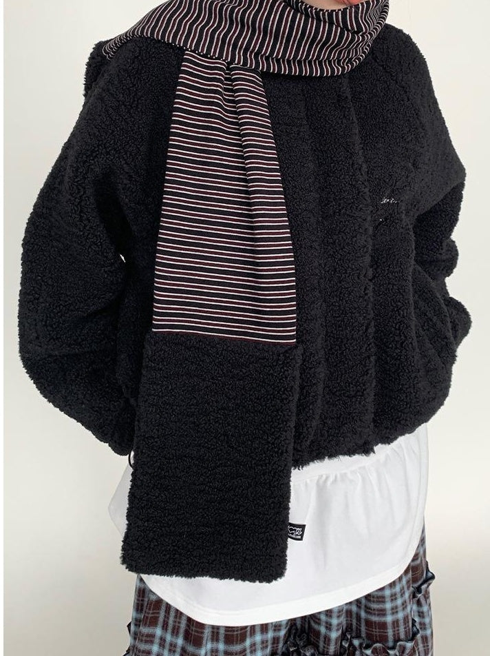 Icelandic Faux Fur Scarf Striped Winter Warm Knitted Wrap Neckwear