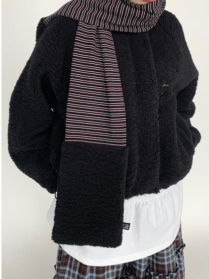 Icelandic Faux Fur Scarf Striped Winter Warm Knitted Wrap Neckwear