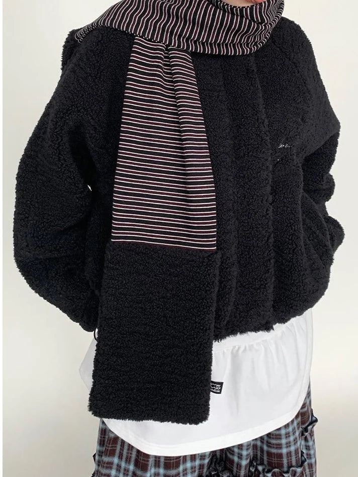 Icelandic Faux Fur Scarf Striped Winter Warm Knitted Wrap Neckwear
