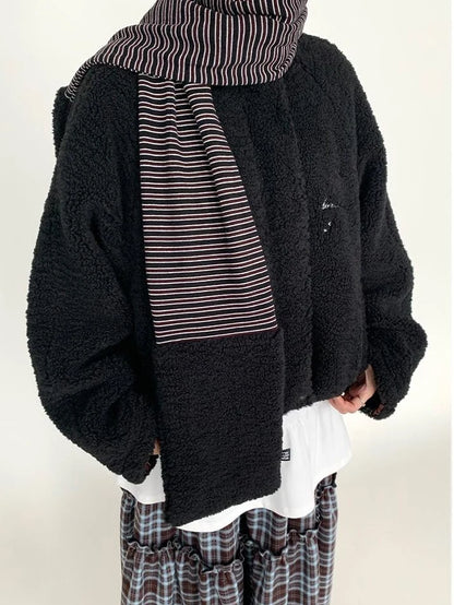 Icelandic Faux Fur Scarf Striped Winter Warm Knitted Wrap Neckwear