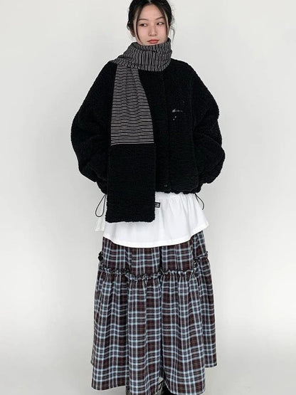 Icelandic Faux Fur Scarf Striped Winter Warm Knitted Wrap Neckwear