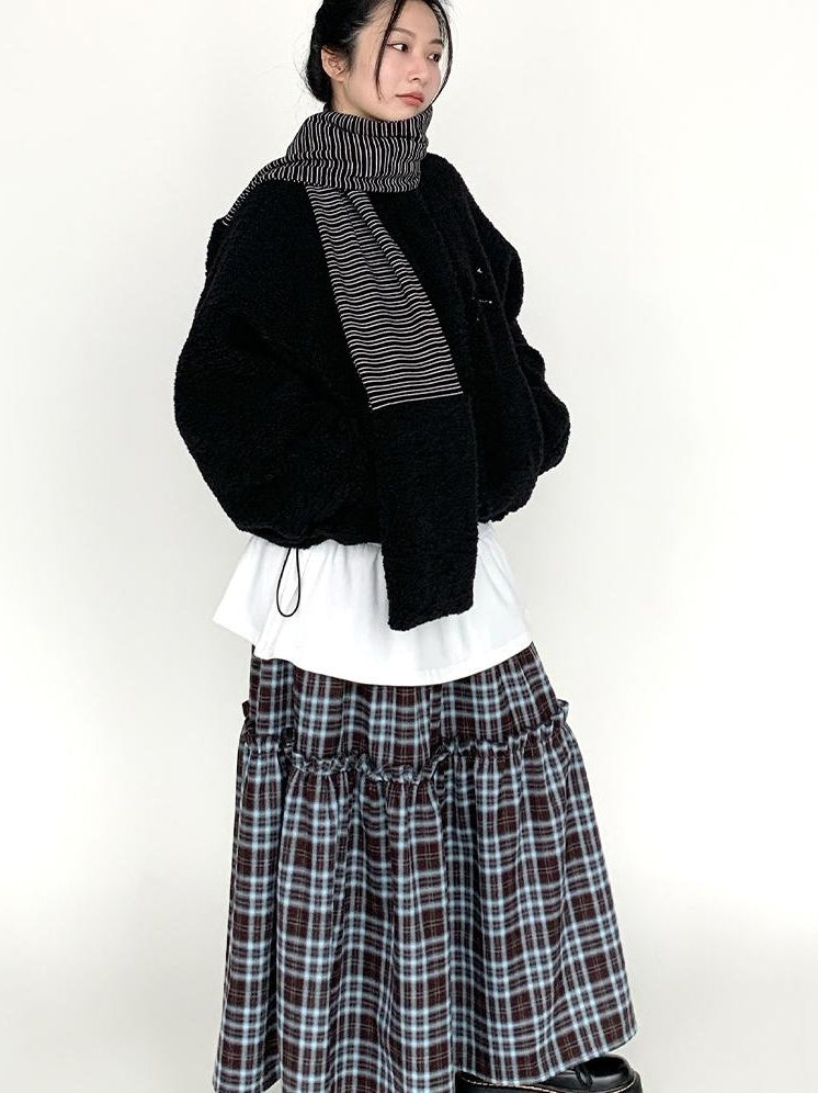 Icelandic Faux Fur Scarf Striped Winter Warm Knitted Wrap Neckwear