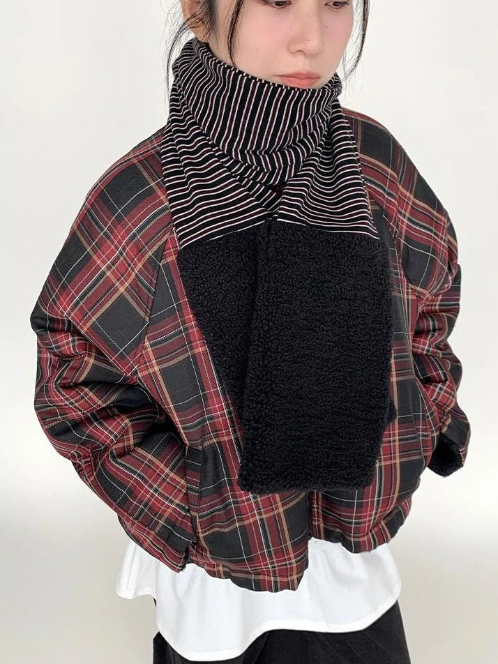 Icelandic Faux Fur Scarf Striped Winter Warm Knitted Wrap Neckwear