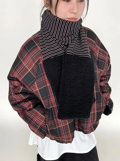 Icelandic Faux Fur Scarf Striped Winter Warm Knitted Wrap Neckwear