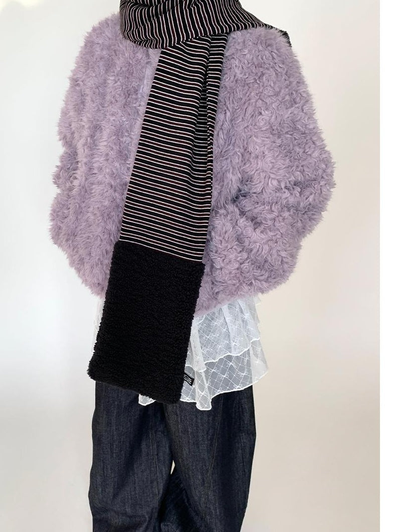 Icelandic Faux Fur Scarf Striped Winter Warm Knitted Wrap Neckwear