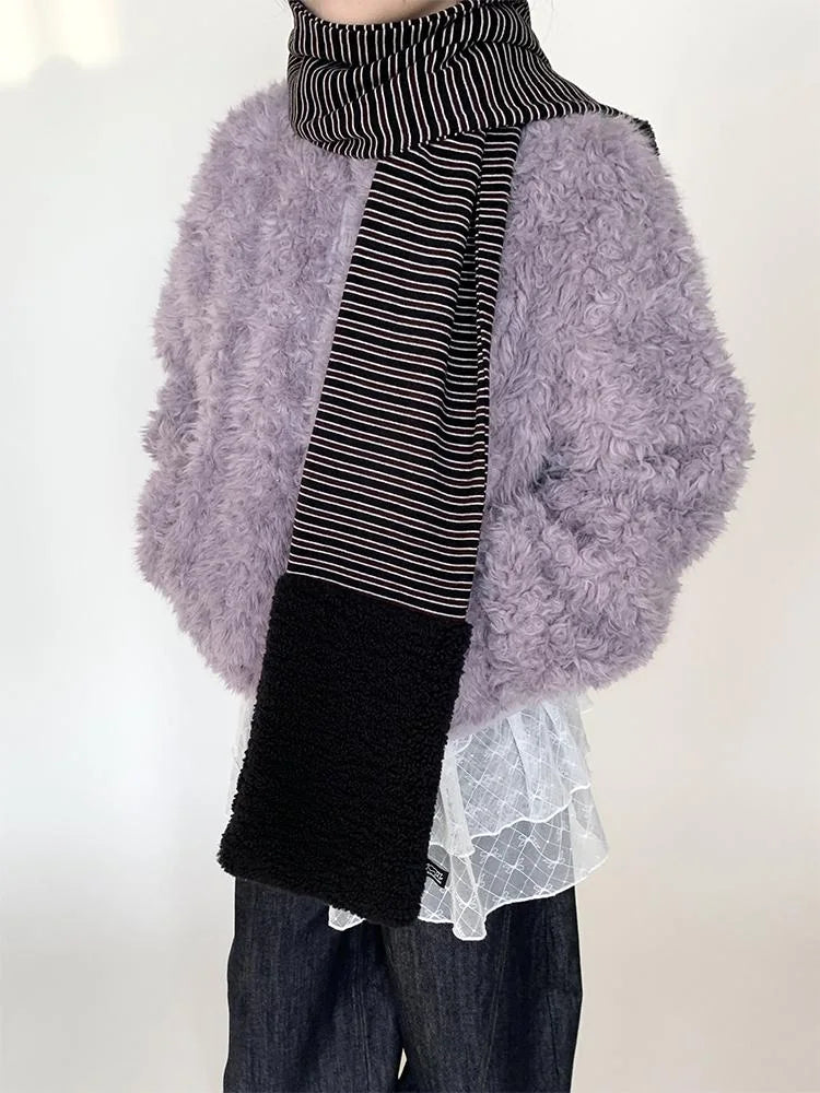 Icelandic Faux Fur Scarf Striped Winter Warm Knitted Wrap Neckwear