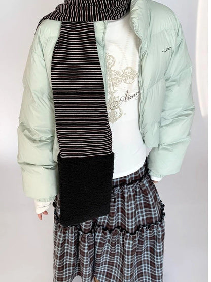 Icelandic Faux Fur Scarf Striped Winter Warm Knitted Wrap Neckwear