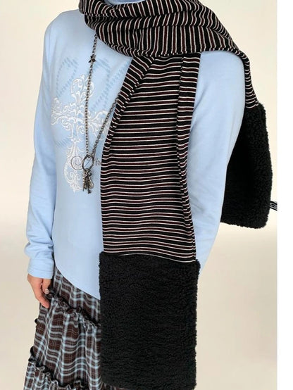 Icelandic Faux Fur Scarf Striped Winter Warm Knitted Wrap Neckwear