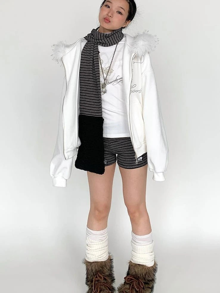 Icelandic Faux Fur Scarf Striped Winter Warm Knitted Wrap Neckwear