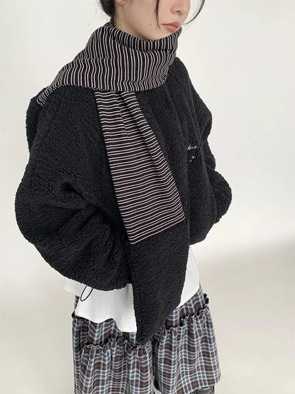 Icelandic Faux Fur Scarf Striped Winter Warm Knitted Wrap Neckwear