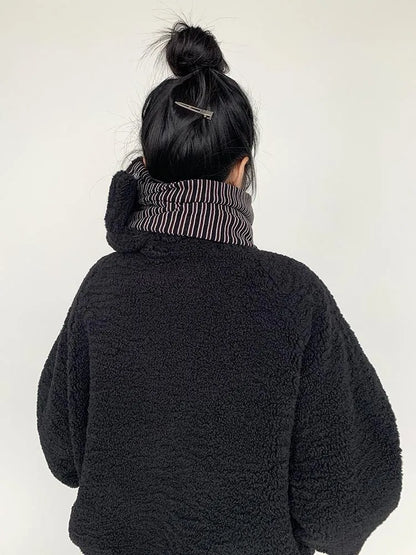 Icelandic Faux Fur Scarf Striped Winter Warm Knitted Wrap Neckwear