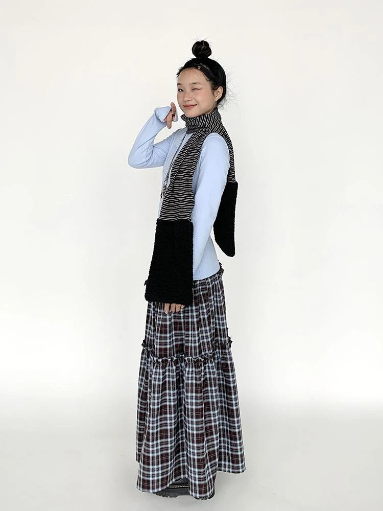 Icelandic Faux Fur Scarf Striped Winter Warm Knitted Wrap Neckwear