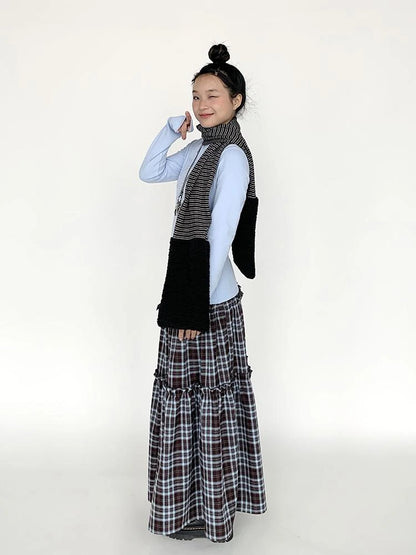 Icelandic Faux Fur Scarf Striped Winter Warm Knitted Wrap Neckwear