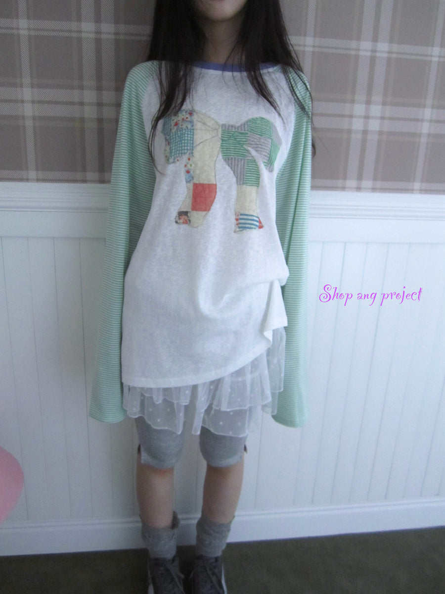 Updateang project Summer Loose Butterfly Print Striped Raglan Tee