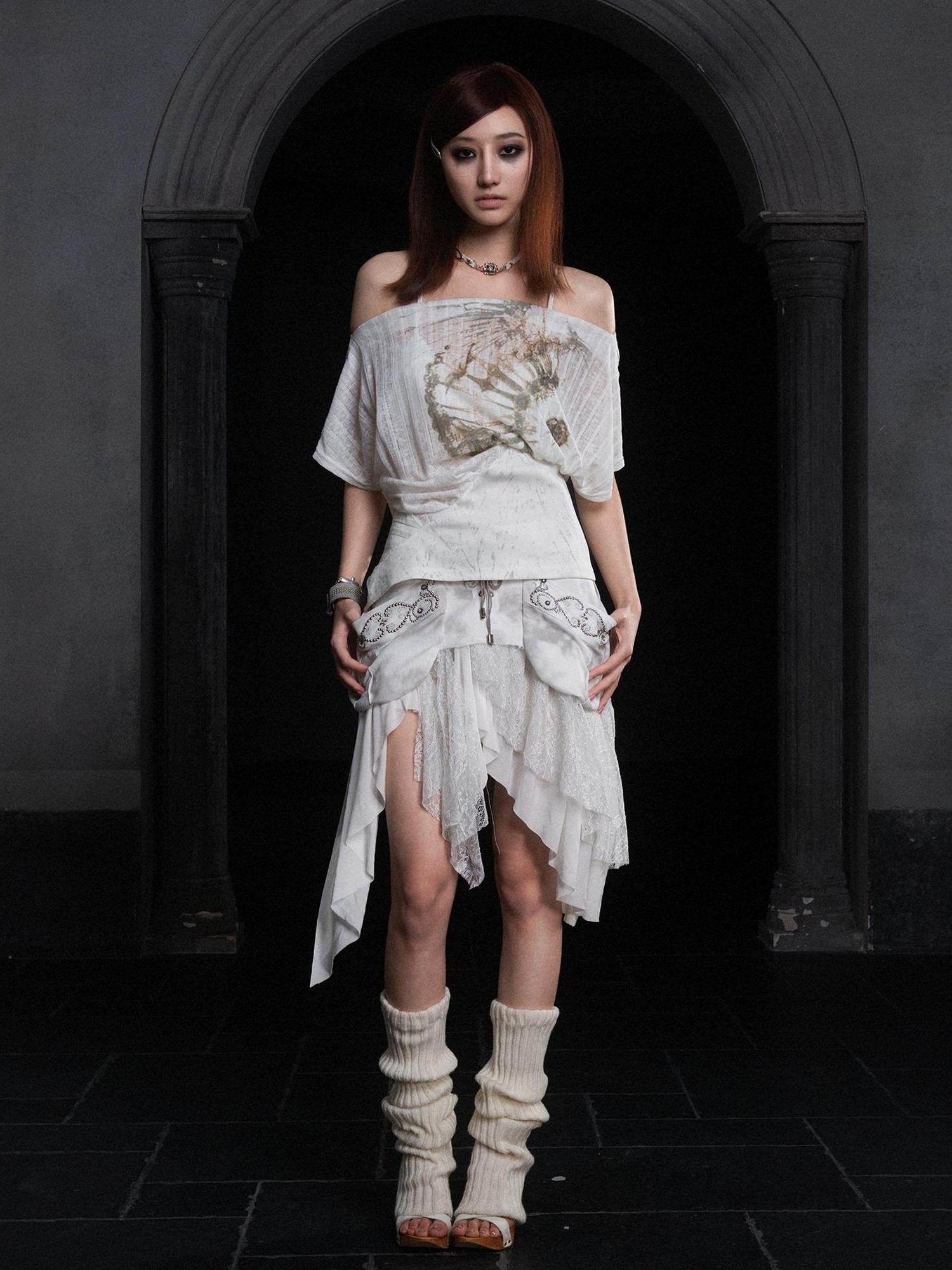 ARIADNAw Industrial Lace Low Rise Maxi Skirt Punk Nomad Fantasy