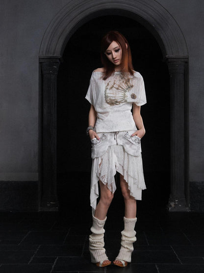 ARIADNAw Industrial Lace Low Rise Maxi Skirt Punk Nomad Fantasy