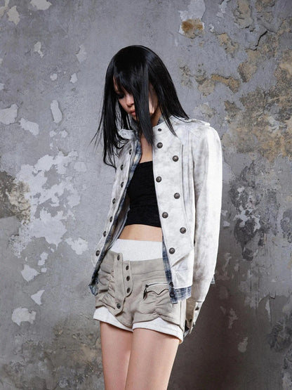 Industrial Punk Leather Jacket Set Edgy Women Winter Rockwear