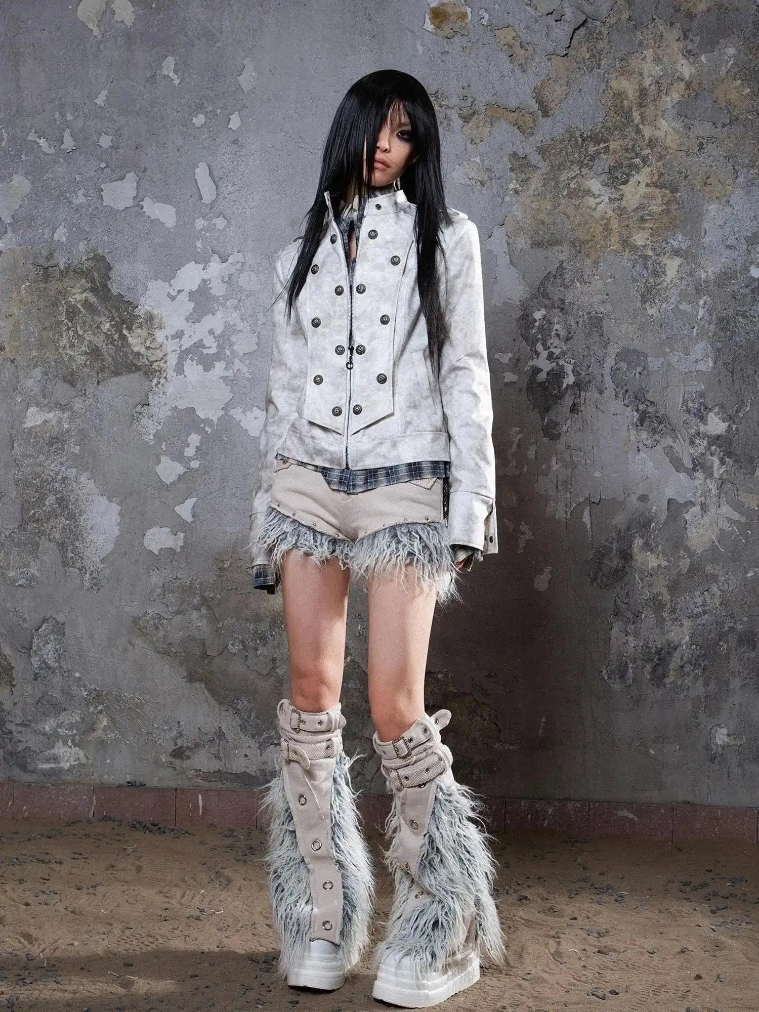 Industrial Punk Leather Jacket Set Edgy Women Winter Rockwear